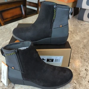 Bogs Womens 10 Vista Rugged Zip Waterproof Leather Suede Boots Black Multi-gray - Picture 1 of 12