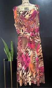 Abito donna Lane Bryant Plus 18/20 vibrante stampa astratta marrone magenta con cintura - Foto 1 di 5