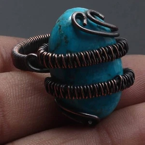 Turquoise Gemstone Valentine Gift Wire Wrapped Ring US 9 Jewelry G13128 - Picture 1 of 3
