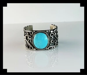 Vintage 1970's Castle Dome Turquoise and Sterling Bracelet - Picture 1 of 7