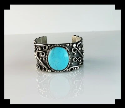 Pulsera Castle Dome Turquesa y Esterlina Vintage Años 70 Foto 1 de 4