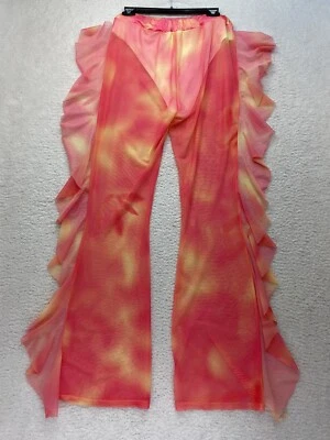 Pantalones para mujer grandes acampanados lado fuego forrados cintura elástica gasa naranja rojo Foto 1 de 4