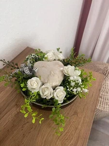 Gesteck Schale 20cm Seidenblumen Kunstblumen Landhaus Tischgesteck Hochzeit Grab - Bild 1 von 13