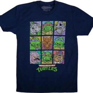 TMNT Teenage Mutant Ninja Turtles Heroes and Villains Panel Navy T-Shirt - Picture 1 of 1