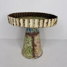 Kelly Rae Roberts Galvanized Metal Pedestal Tray Stand Patchwork Floral Riser