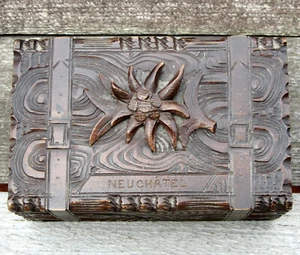 Black Forest Box Casket; Jewellery Trinket Swiss Key; Edelweiss Neuchatal; Lined - Picture 1 of 10