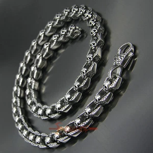 Collana Uomo Retro Maglia Teschio Argento Pesante Acciaio Inox Catena Gioielli Biker - Foto 1 di 14