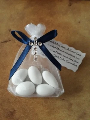 Gastgeschenk Mandeln Taufe Kommunion, Konfirmation Tischdeko 5 Mandeln,Spruch - Bild 1 von 4