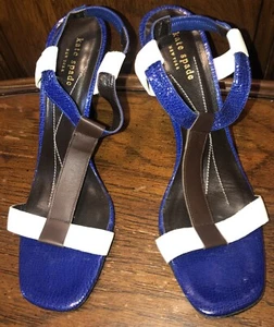 Kate Spade Blue/Brown/White High Heel Made In Italy Sandal Size 9 1/2B (Heel 4”) - Picture 1 of 8