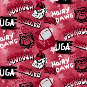 Georgia Bulldogs Cotton Fabric with All Over Graffiti Print-Sold by the Yard - Picture 1 of 1