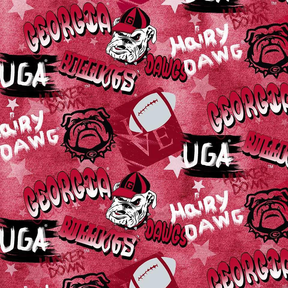 Georgia Bulldogs Cotton Fabric with All Over Graffiti Print-Sold by the Yard - Image 1 of 1