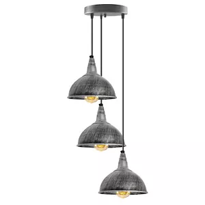 Lámpara colgante retro de metal vintage industrial de techo de 3 cabezales - Cromo - Imagen 1 de 21