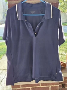 Athleta Everyday Polo Tee 2x Womens Short Sleeve Snap Button Navy Blue Stretch - Picture 1 of 6
