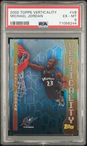 2002 Topps MICHAEL JORDAN Wizards Bulls VERTICALITY Foil Card V8 inserto PSA 6 ?? - Foto 1 di 1