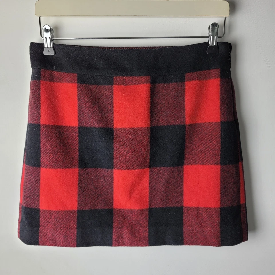J Crew Women Size S Black Red Buffalo Check 100% Wool Mini Skirt Casual Preppy - Image 1 of 4