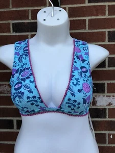 nanette lepore bikini top Blue floral size 10 NWT - Picture 1 of 6