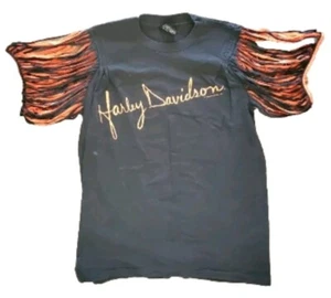 Harley-Davidson Black T-Shirt Razor Cut Sleeves Orange Logo MD Medium100% Cotton - Picture 1 of 10