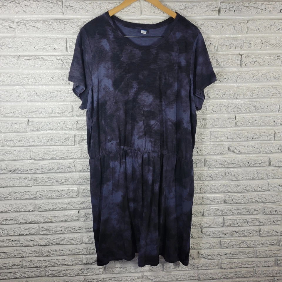 Vestido para mujer Old Navy XXL alto plus manga corta azul negro tie dye algodón cómodo Foto 1 de 4