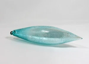 Hand Blown Art Glass Tear Drop Ornament Metallic Silver and Blue Bling Yard Art - Picture 1 of 6
