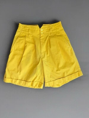 Shorts plissado feminino retrô vintage anos 1980 amarelo cintura alta XS - Imagem 1 de 4