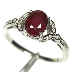 925 Sterling Silver 6 x 8 mm. Red Ruby & Zircon Jewelry Ring Size 7.75 - Picture 1 of 4