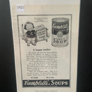 Vintage 1921 Campbell's Soup Tomato Soup A Happy Resolve Ad Advertisement - Picture 1 of 2