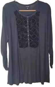 Pullover tejido con lengüeta enrollable gris terciopelo negro Lucky Brand para mujer talla 2X  - Imagen 1 de 10