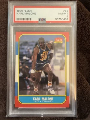 Fleer Karl Malone #68 1986-87 PSA 8 casi nuevo como nuevo Utah Jazz Salón de la fama Foto 1 de 2