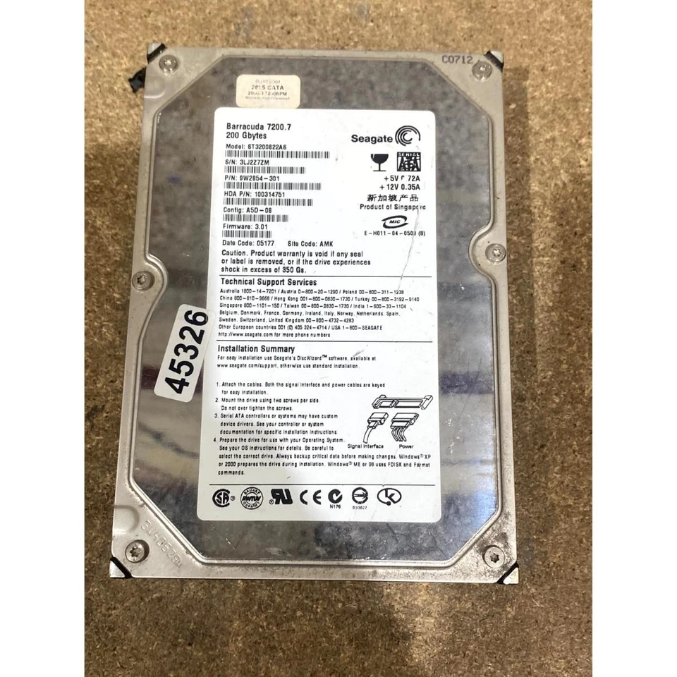 Seagate Barracuda ST3200822AS 3.5" Internal Hard Disk Drive SATA 200GB 7200-RPM - Image 1 of 4