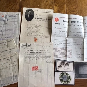 funeral Ephemera ~Funeral Directors Invoices~MEMORIAM Cards~ Cemetery Plots - Picture 1 of 18