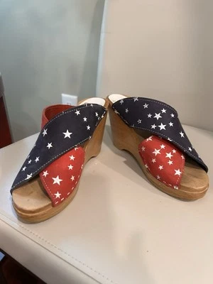 Zuecos Sven Suecos Vintage Rojo Blanco Azul Talla 39 ocho 8 1/2, nueve Foto 1 de 4