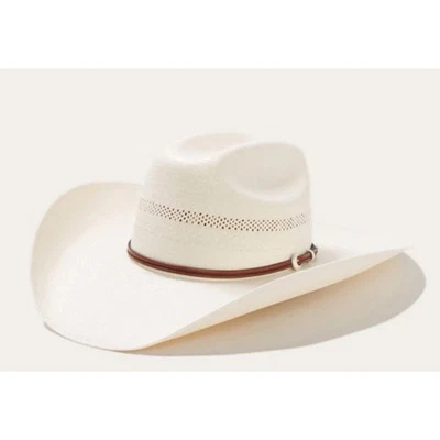 Stetson Rincon 10X Sombrero Vaquero de Paja Occidental Para Hombre 56/7 Cuero Tooled Blanco Foto 1 de 4