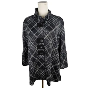 Ali Miles Hemdjacke Größe L Karodetail Knopf schwarz grau - Bild 1 von 10