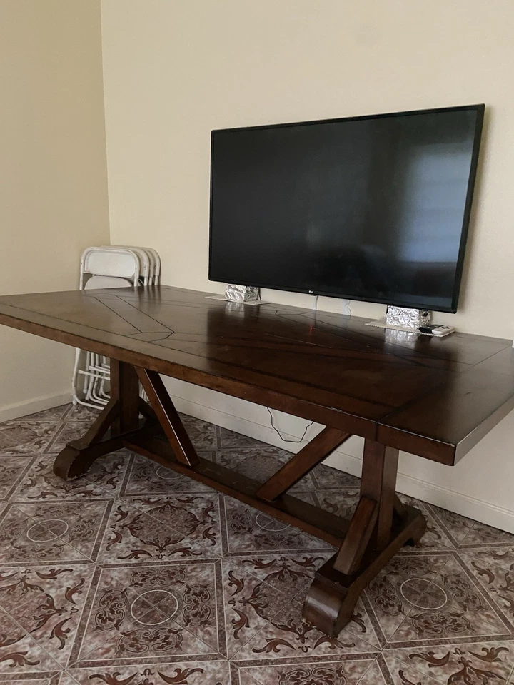 Big Wooden Table - Long and Tall - Adjustable Width - Brown Oak - Image 1 of 4
