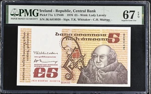 IRELAND 5 Pounds 1976 (26.02.76), P-71a, PMG 67 EPQ Superb Gem UNC, 2nd Finest - Picture 1 of 2