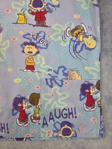 Women's M Peanuts Scrub Top Snoopy Charlie Brown Oversized Blue Pigpen Lucy - Picture 1 of 18