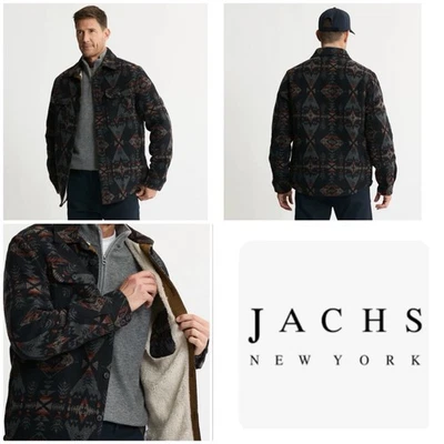 NUEVO CON ETIQUETAS $179 Hombres M Sherpa Forrado Mezcla de Lana Chaqueta Estampado Azteca BOHO Shacket Foto 1 de 4