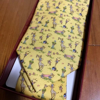 Salvatore Ferragamo Corbata de seda Animales lindos auténticos hechos en... - Imagen 1 de 2