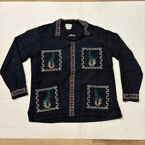 Aztec Shirt Mens Large Blue Button Down Long Sleeve Embroidered Casual Collared - Picture 1 of 10