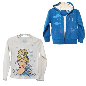 Neu Disney Prinzessin Mädchen 2 Stck. Fleece Fell Kapuze durchgehender Reißverschluss Jacke & Shirt Größe 7/8 - Bild 1 von 9