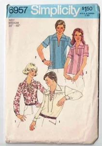 Mens Womens Unisex Shirt Simplicity 6957 1970's Vintage Fashion Men Medium 38 40 - Picture 1 of 2