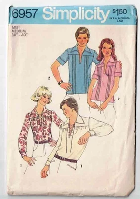 Mens Womens Unisex Shirt Simplicity 6957 1970's Vintage Fashion Men Medium 38 40 - Image 1 of 2