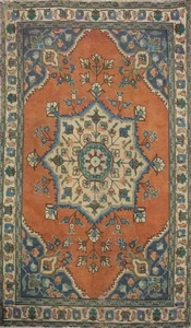 Orange Traditional Wool Medallion Accent Rug 3x5 ft Hand-knotted Carpet - Picture 1 of 12