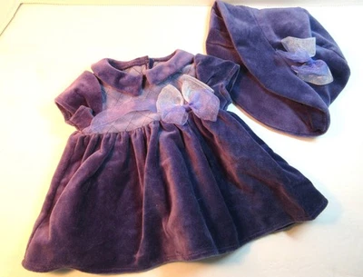 Vestido e chapéu American Girl Bitty Baby roxo veludo roupa - Aposentado - Excelente estado usado - Imagem 1 de 4