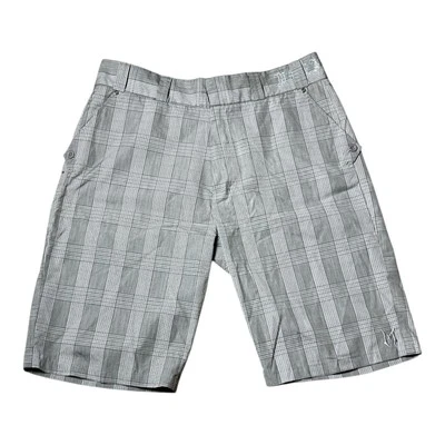 Pantalones Cortos Monarchy Los Angeles Hombres 38 Marrón Negro Y2K Cruz Bordado Glen Cuadros Foto 1 de 4