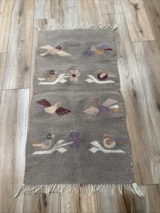 Vintage Mexikanischer Zapoteken Oaxaca Bild Gewebt Wolle Wandteppich Boho Vögel - Bild 1 von 16