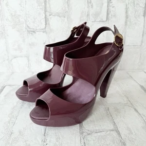 Melissa Womens 7 Jelly Heels Shoes Sandals Heels Peep Toe Purple Rubber - Picture 1 of 9