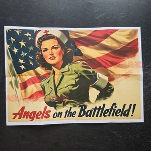 1942 Segunda Guerra Mundial EE. UU. AMÉRICA MUJERES UNIRSE CRUZ ROJA BANDERA ÁNGEL GUERRA PROPAGANDA CARTEL L657 - Imagen 1 de 9