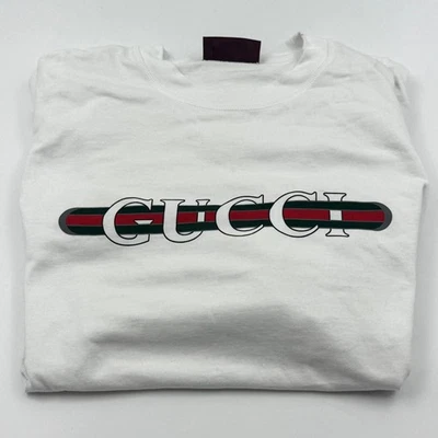 Camiseta deportiva de algodón blanca con estampado de logotipo Gucci para hombre 784361 XJGKB Foto 1 de 4