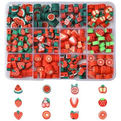 260x Cuentas espaciadoras de arcilla polimérica de frutas serie rojas para fabricación artesanal de joyas Foto 1 de 4